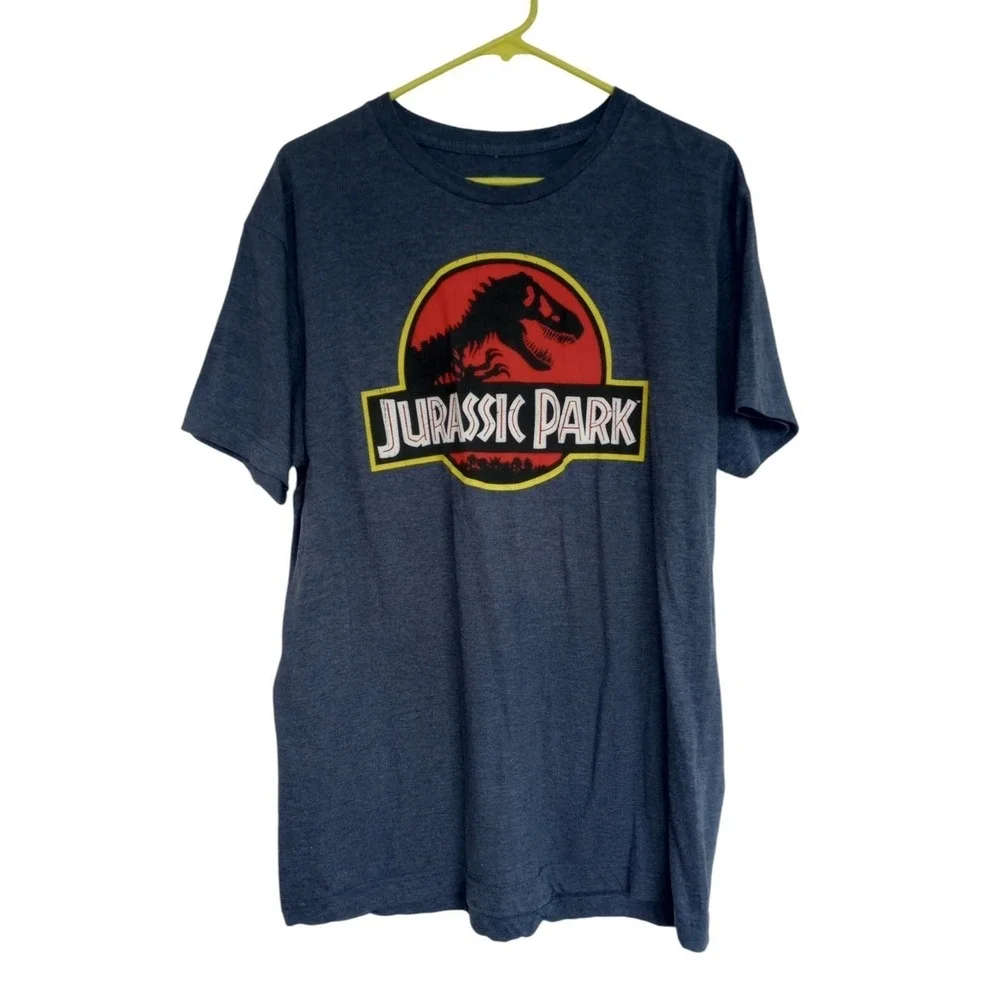Jurassic Park T Rex Mens T-Shirt Size Large Crew Neck Short‎ Sleeve Blue